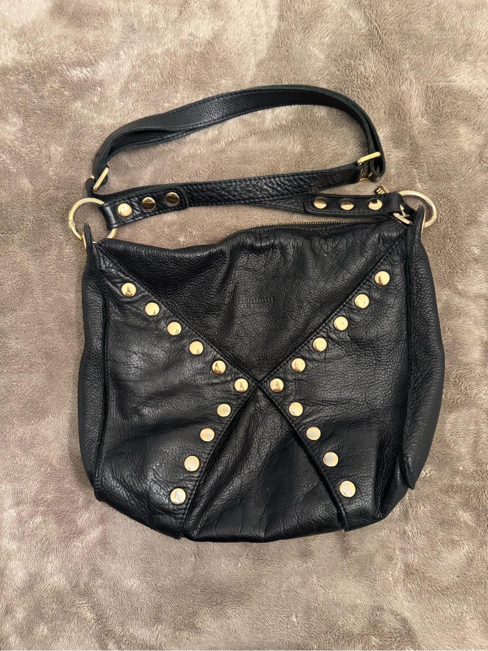 Hammitt Black Leather Shoulder Bag with Gold Studs